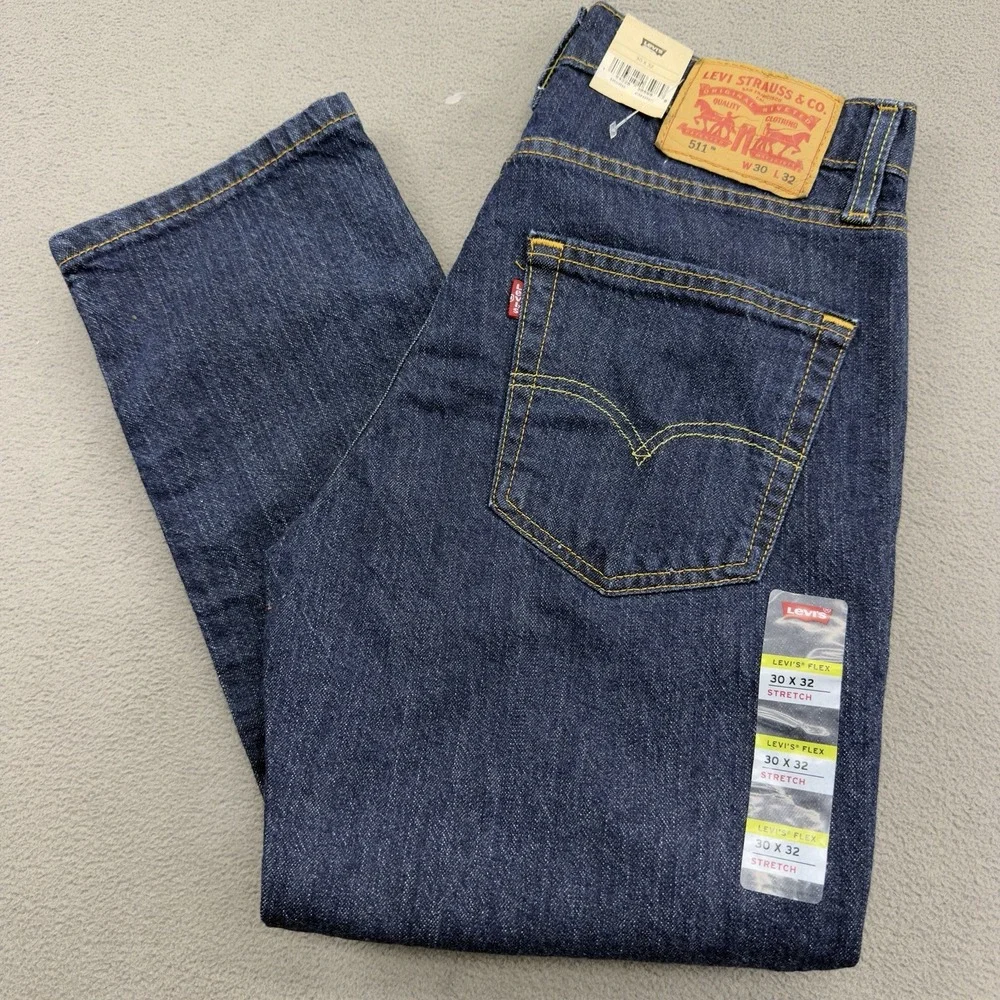 Levis 511 Flex Mens 30x33 Blue Denim Dark Wash Slim Fit Taper Stretch Comfort